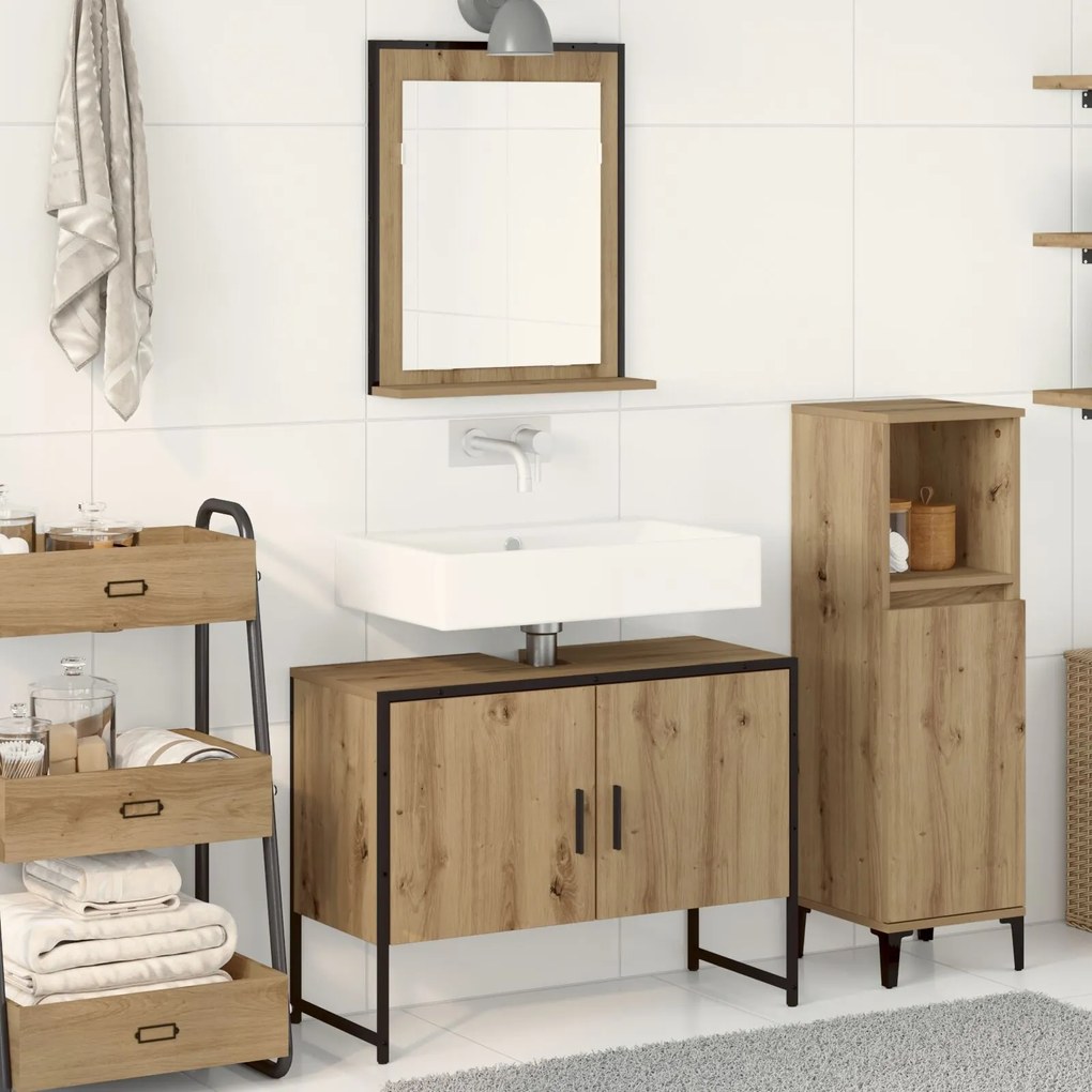 vidaXL Set de mobilier pentru baie 2 piese din lemn de stejar artizanal