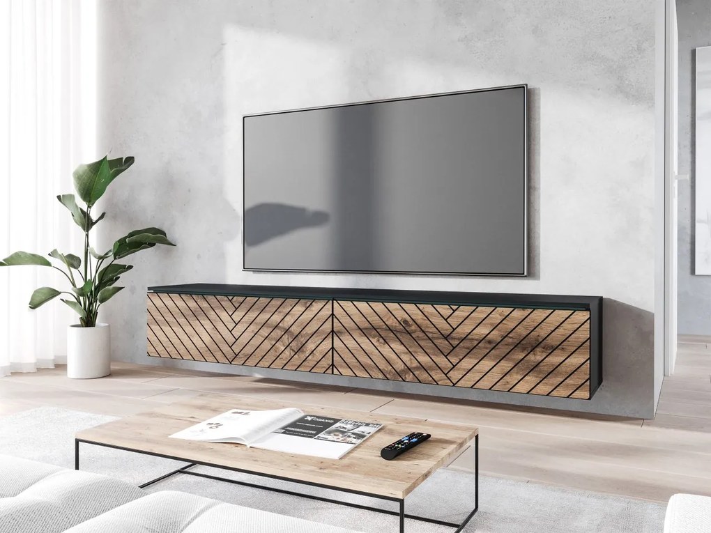 Dulap TV Dlana 180 MDF (Negru grafit + Stejar wotan) . 1106213