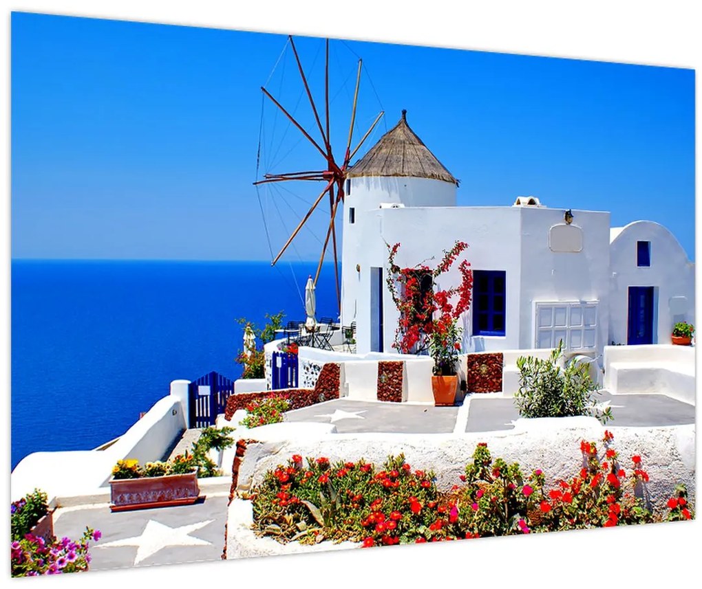 Tablou - Casă mică în Grecia (90x60 cm)