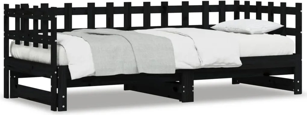 vidaXL Pat de zi extensibil, negru, 2x(80x200) cm, lemn masiv de pin