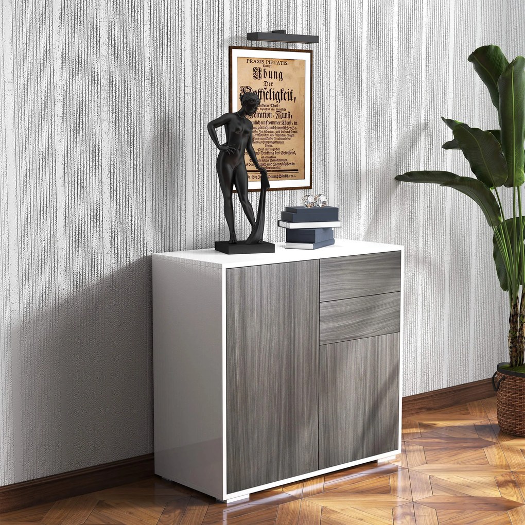 HOMCOM Comodă Multifuncțională cu 2 Sertare și 2 Dulapuri, 79x36x74 cm, Gri | Aosom Romania