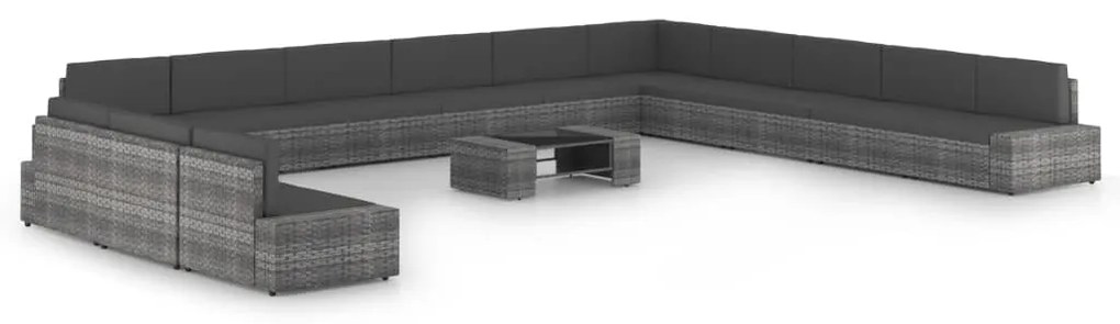 vidaXL Set mobilier de grădină cu perne, 14 piese, gri, poliratan