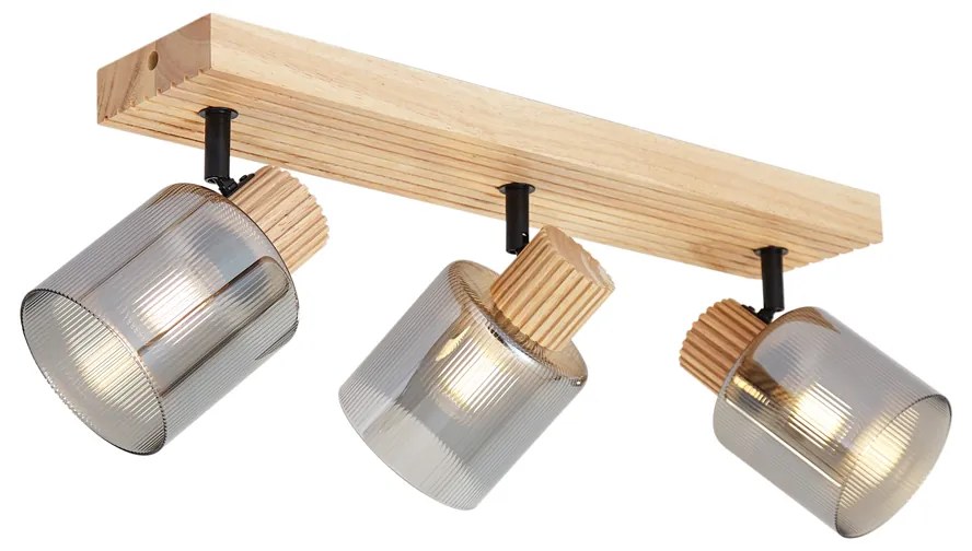 Smart spot hout met smoke glas 3-lichts draai- en kantelbaar incl. Wifi G45- Gracy