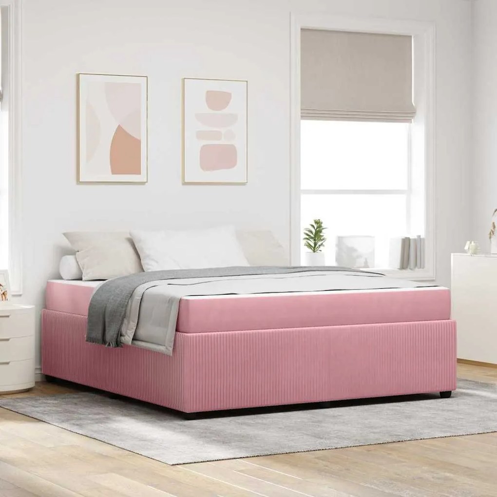 vidaXL Cadru de pat cu saltea Altele Roz 180 x 200 cm Catifea