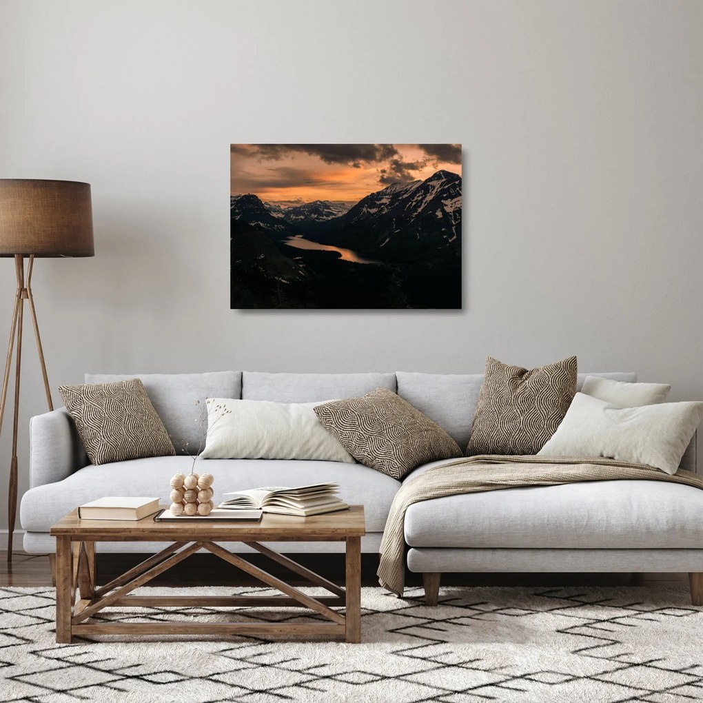 Tablou pe sticlă - Lac între munți (70x50 cm)