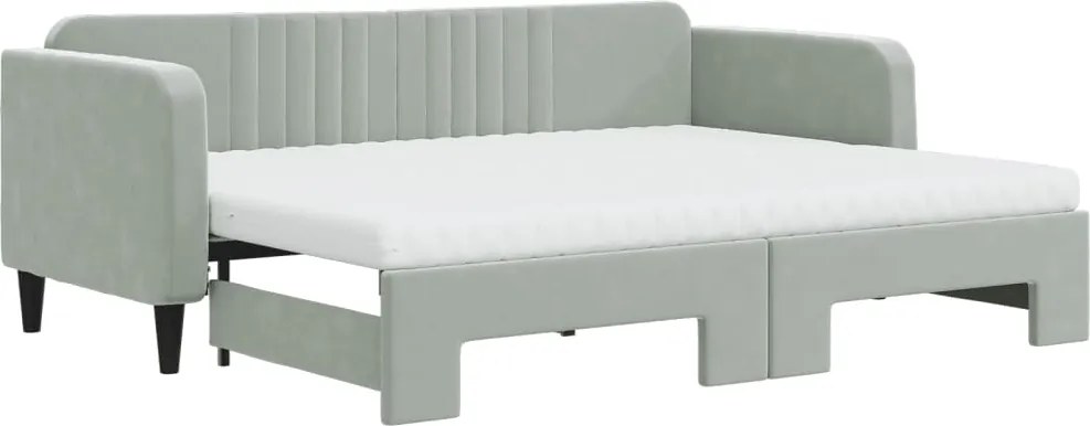 vidaXL Pat de zi cu extensie și saltele, gri deschis 80x200 cm catifea