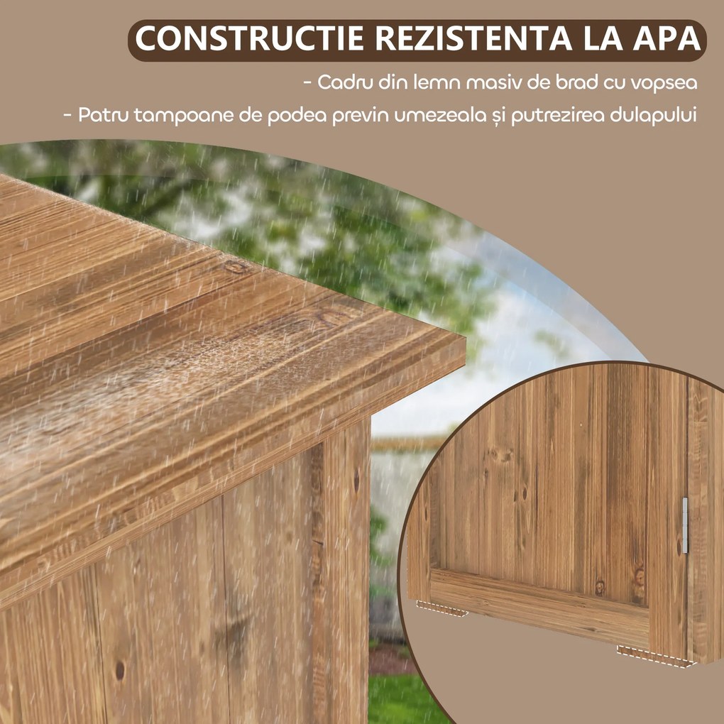 Outsunny Dulap de Exterior din Lemn cu 2 Uși, Căsuță de Grădină pentru Unelte cu Acoperiș Impermeabil, 77x55x72 cm, Maro | Aosom Romania