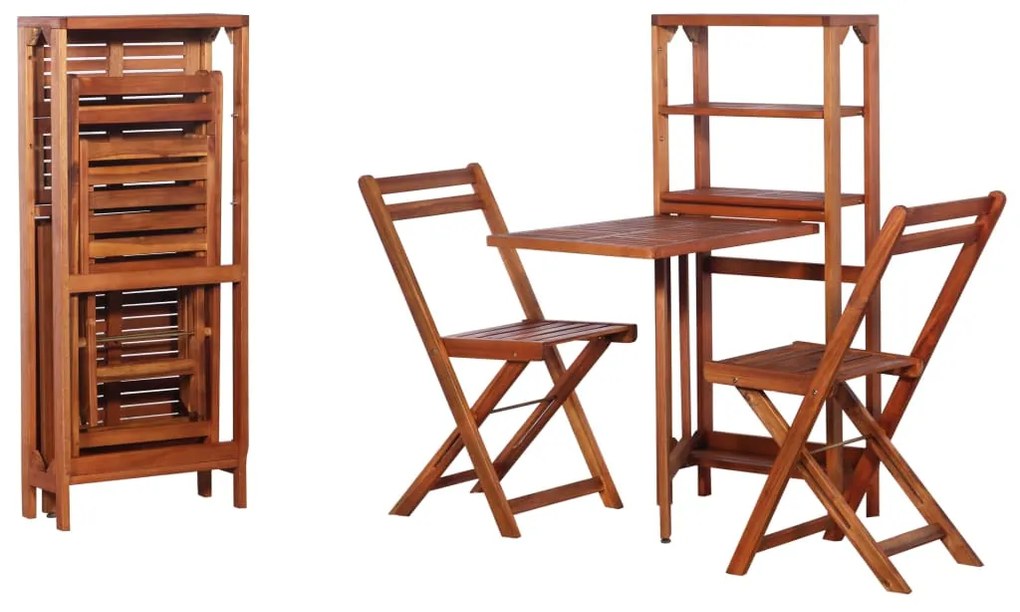 vidaXL Set mobilier bistro pliabil, 3 piese, lemn masiv de acacia
