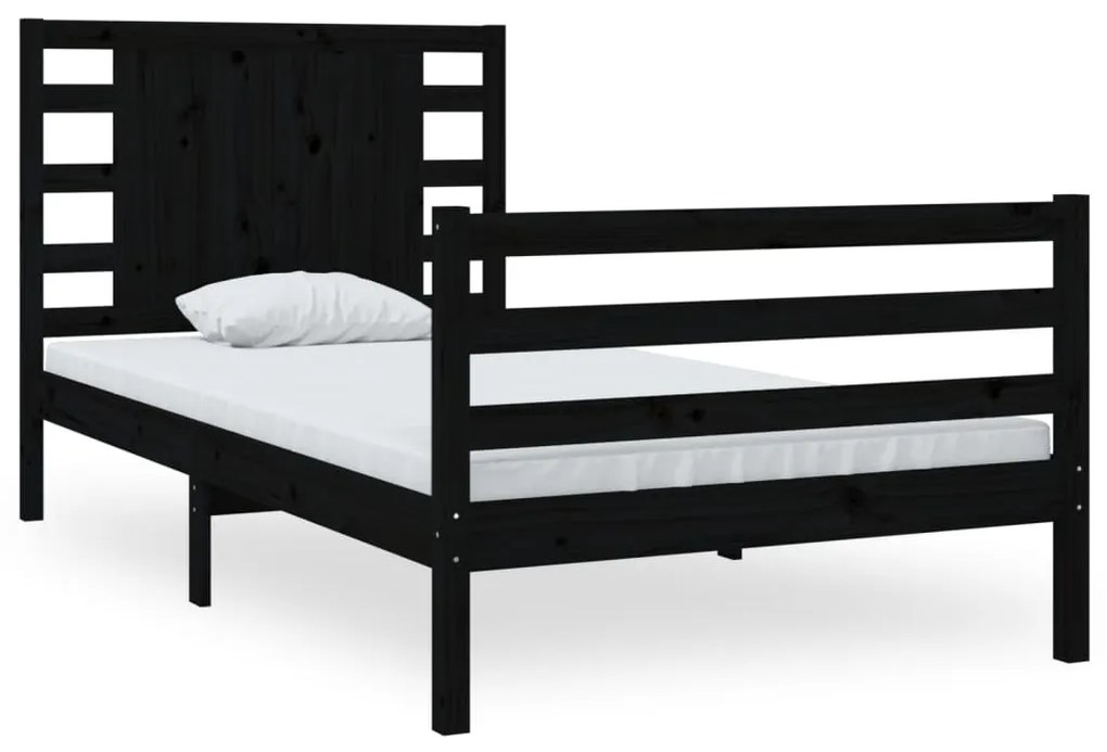 3104252 vidaXL Cadru de pat Single 3FT, negru, 90x190 cm, lemn masiv de pin