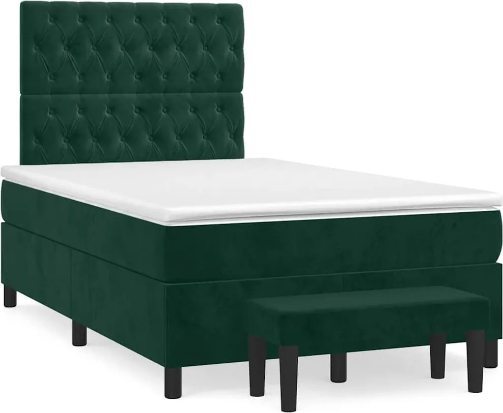 vidaXL Pat box spring cu saltea, verde închis, 120x200 cm, catifea