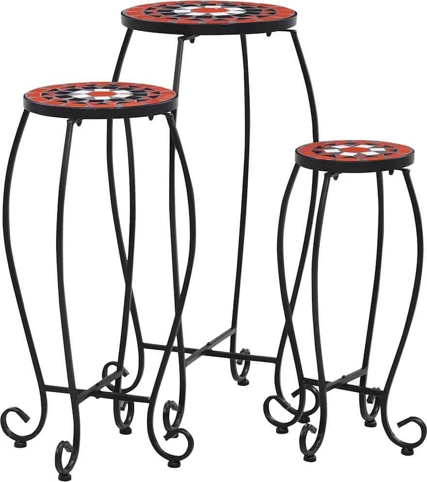 vidaXL Mese mozaic, 3 buc., cărămiziu și alb, ceramică