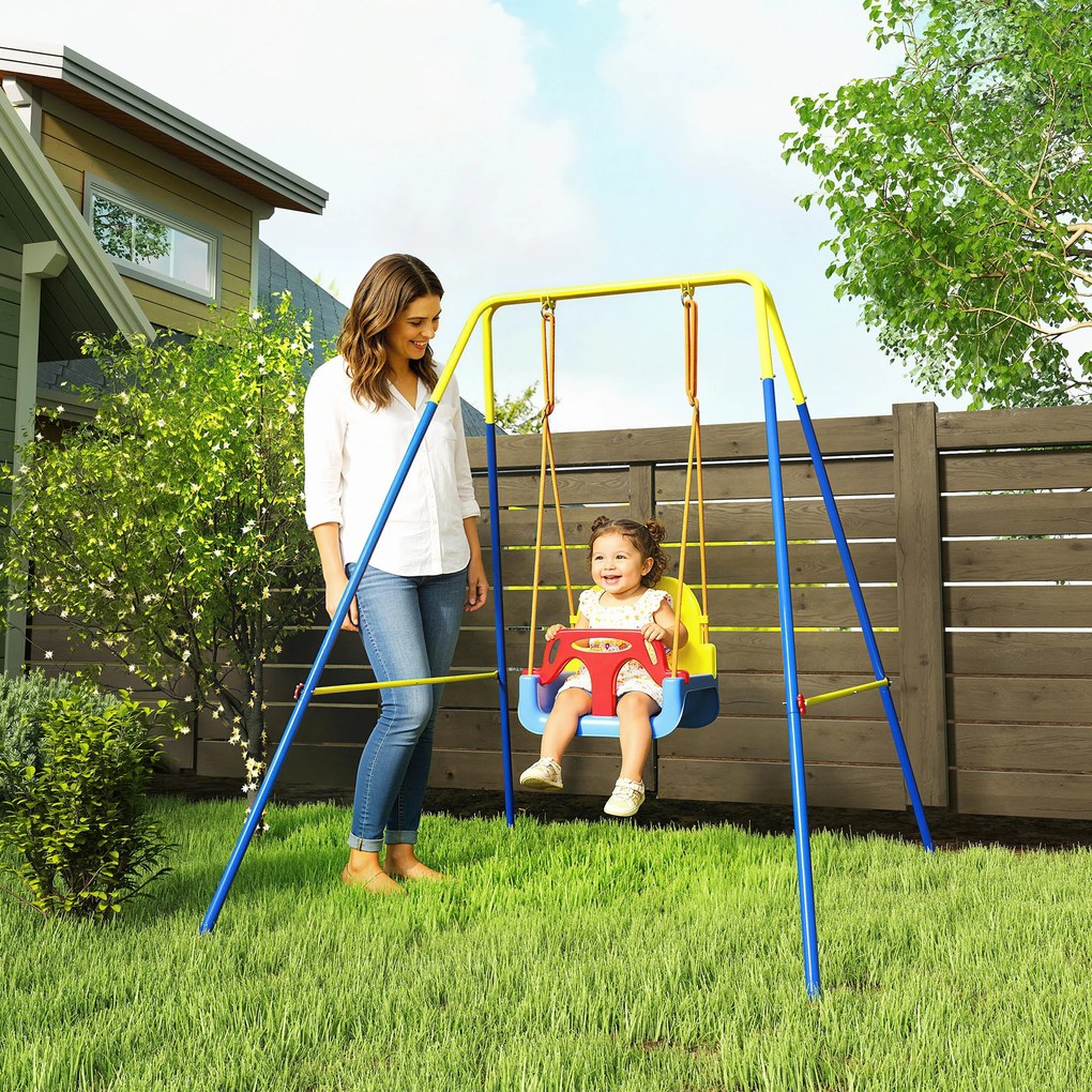 AIYAPLAY Leagăn pentru bebeluși 3-în-1, leagăn reglabil, scaun cu spătar, centură, 128 x 155 x 157 cm, Albastru | Aosom Romania