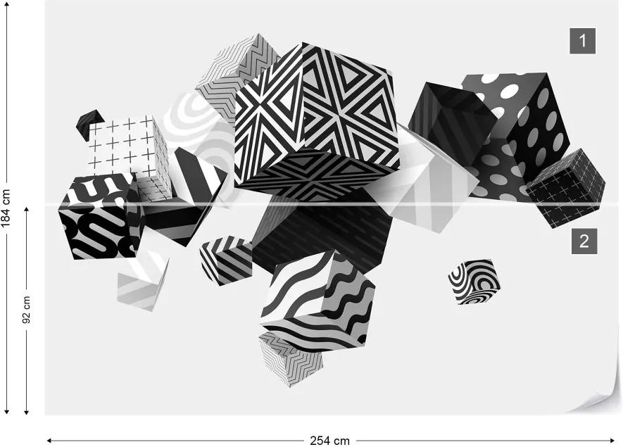 GLIX Fototapet - 3D Black And White Cubes Vliesová tapeta  - 254x184 cm
