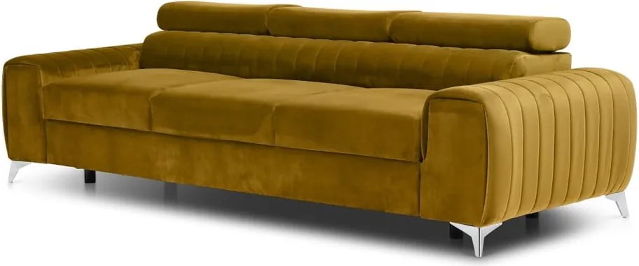 Canapea galben-muștar extensibilă cu tapițerie din catifea 261 cm Laurence – ELTAP