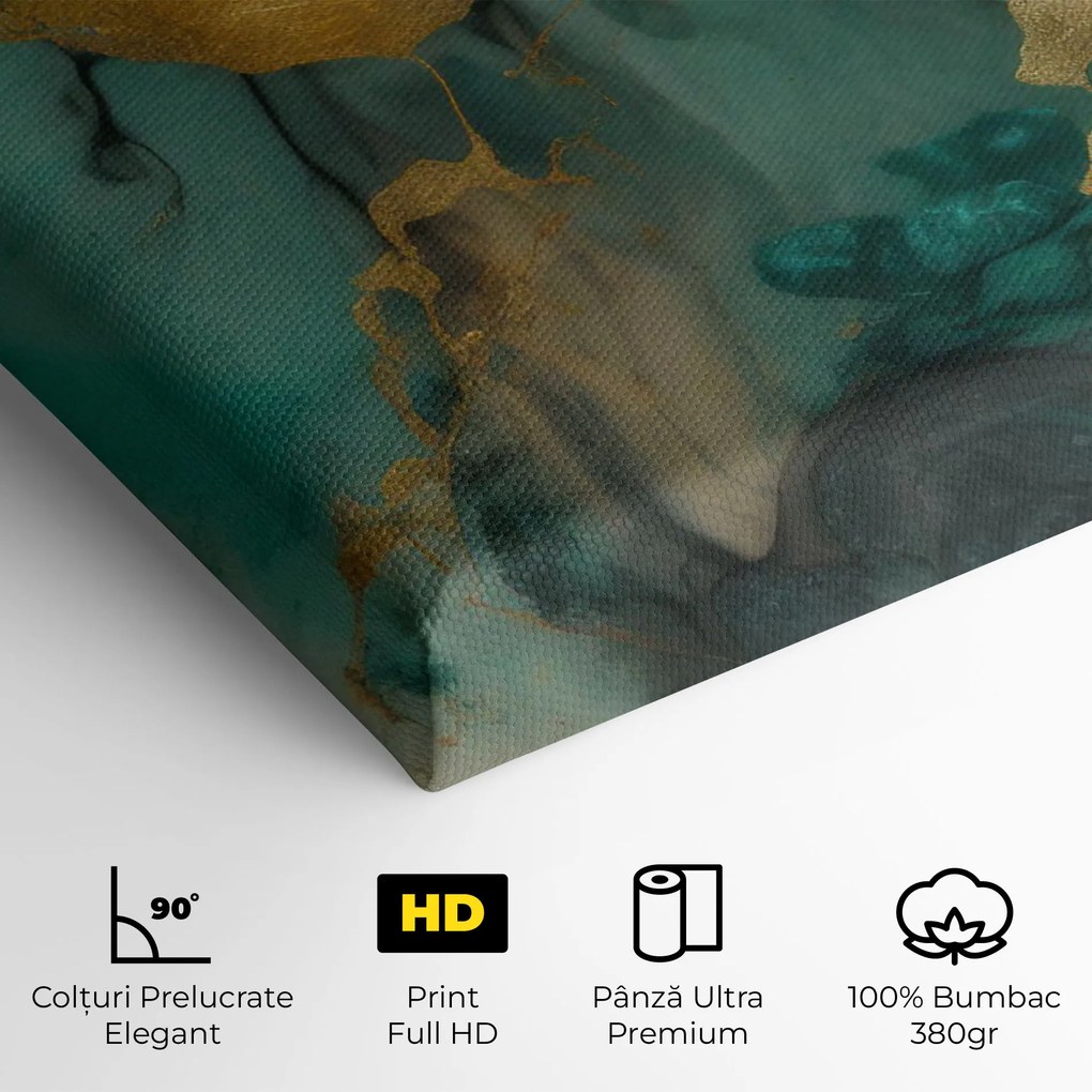 Tablou Canvas, 100x200cm, Dormitor si Living, Abstracte, Marble, Dark Green Golden Marble