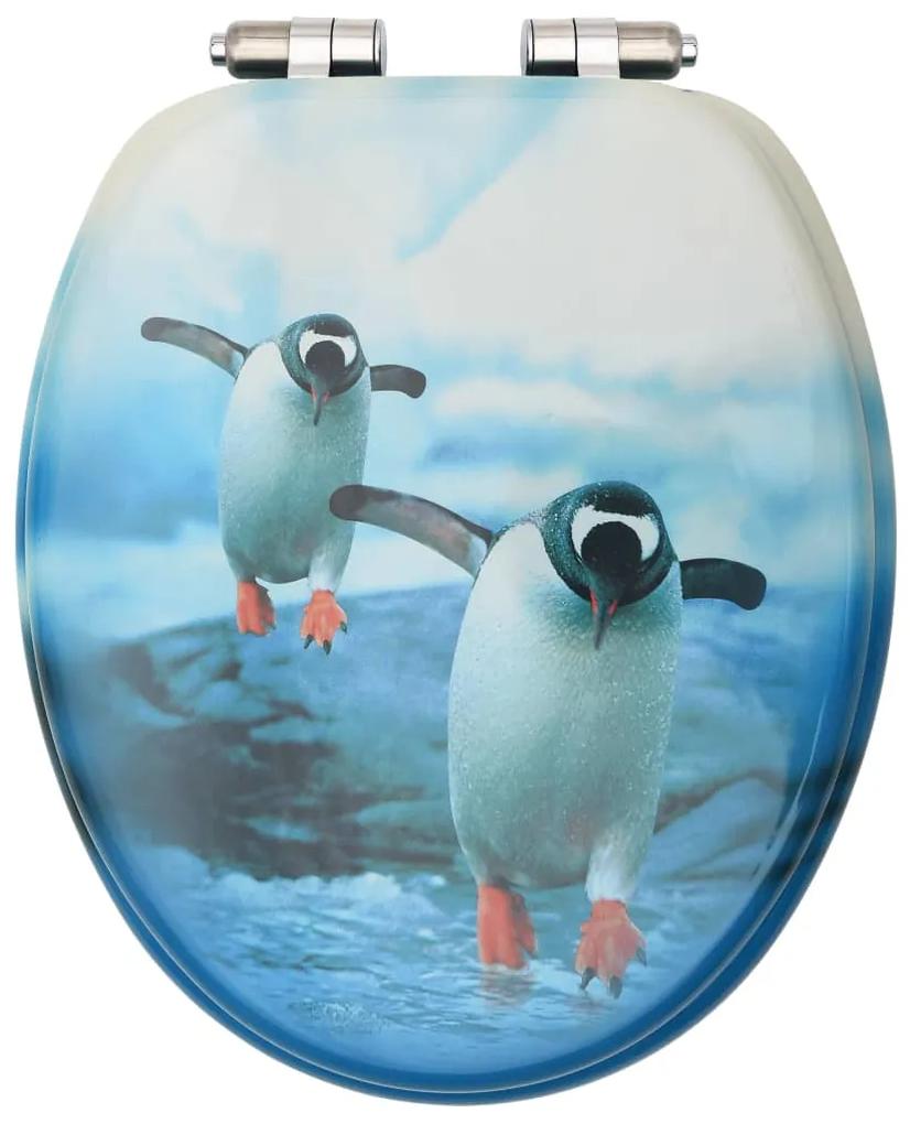 Capac WC cu inchidere silentioasa, MDF, model pinguini 1, Pinguin, Da