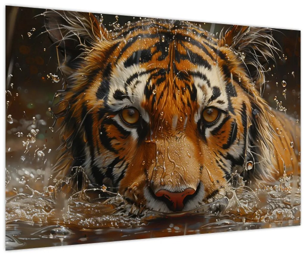 Tablou - Portret de tigru în apă (90x60 cm)