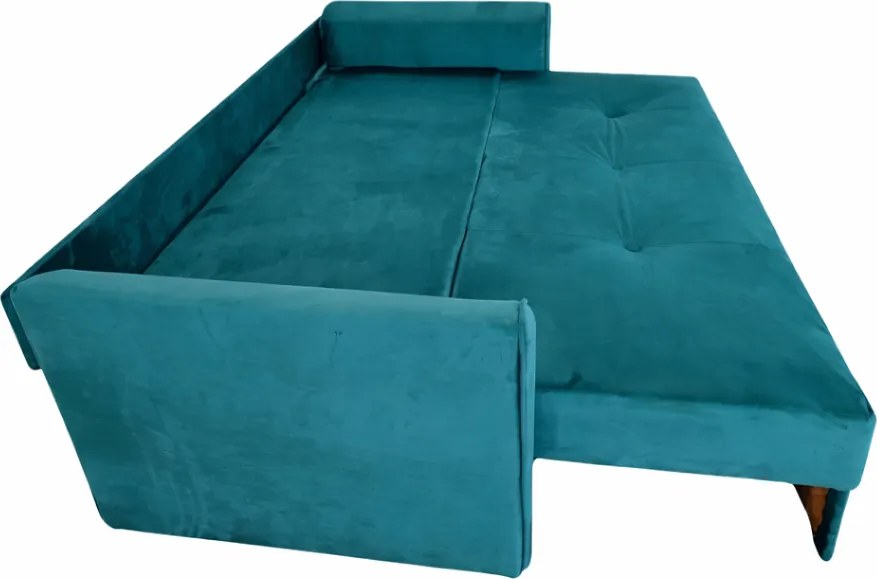 Canapea LILI extensibila, 3 locuri, cu lada de depozitare, catifea turcoaz , 220x95x80 Turcoaz, Catifea
