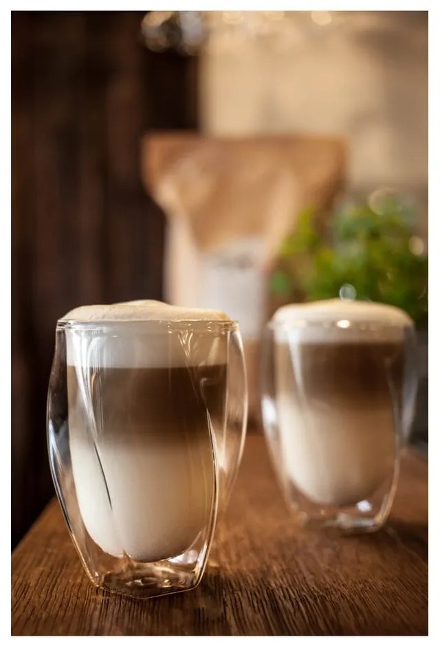 Set 2 pahare cu perete dublu Vialli Design Latte, 300 ml