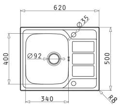 Pyramis ATHENA chiuvetă bucătărie 62x50 cm satin, cod 100187101