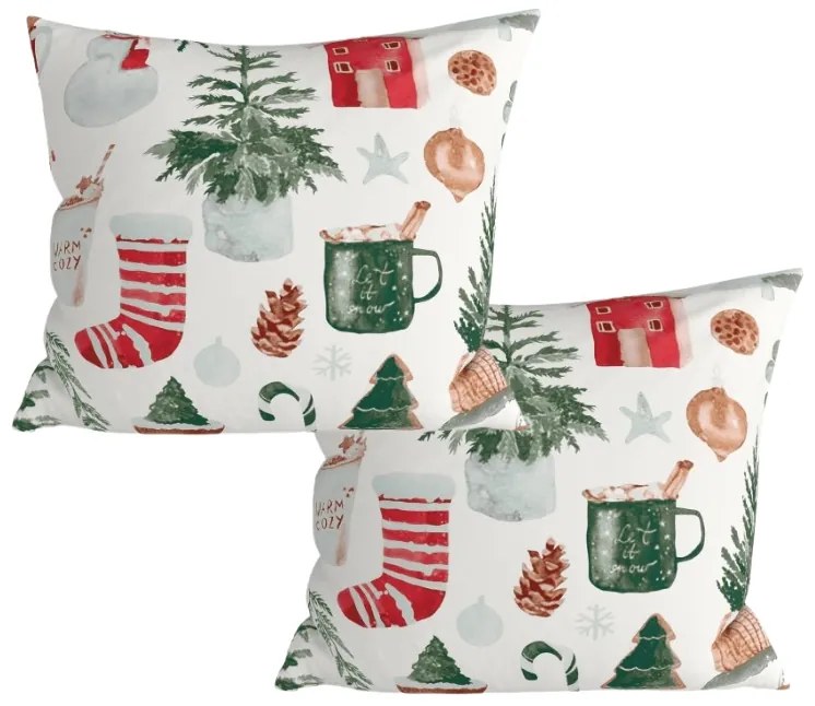 Set 2 bucati huse decorative pentru perne MAGIC CHRISTMAS 45x45 cm, alba