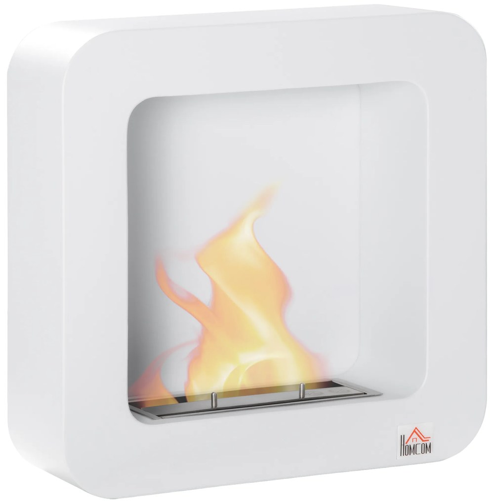 Semineu cu bioetanol de perete, incalzitor din metal, ardere de 2,5 ore, Acoperire 20m² cu rezervor de 1 l, 48x18x48cm alb HOMCOM | Aosom RO