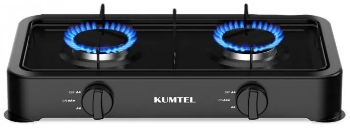 Aragaz dublu KUMTEL HGCL-1005B, gaz de uz casnic GPL, 46,4x25,7, Picioare antiderapante, Negru