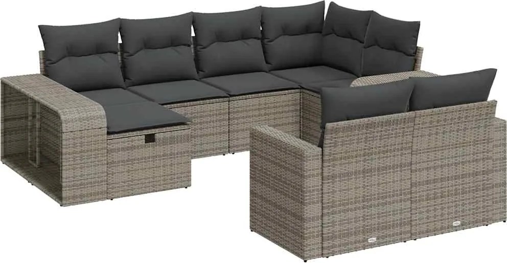 vidaXL Set mobilier de grădină cu perne, 10 piese, gri, poliratan