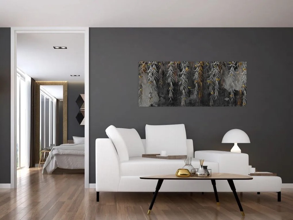 Tablou - Crenguțe de salcie, fundal negru (120x50 cm)