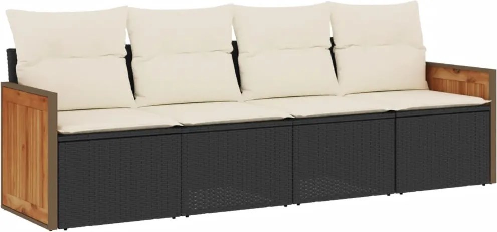 vidaXL Set mobilier de grădină cu perne, 4 piese, negru, poliratan