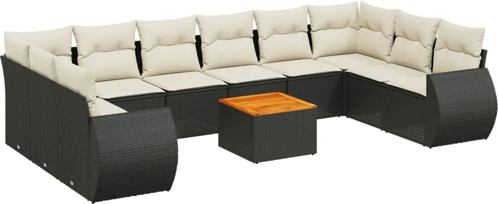 vidaXL Set canapele de grădină cu perne, 11 piese, negru, poliratan
