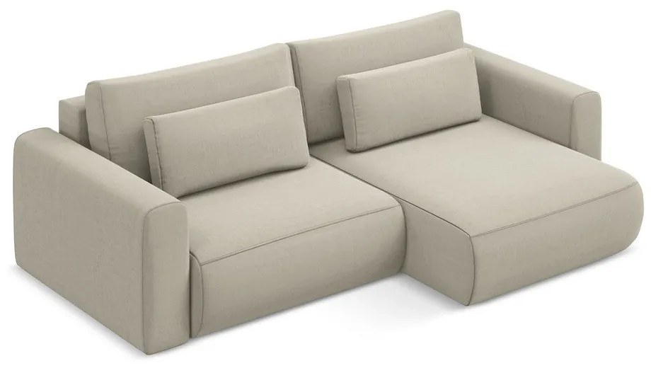 Colțar bej extensibil/cu spațiu de depozitare cu tapițerie din catifea (cu colț pe partea dreaptă/cu șezlong) Kapua – Makamii