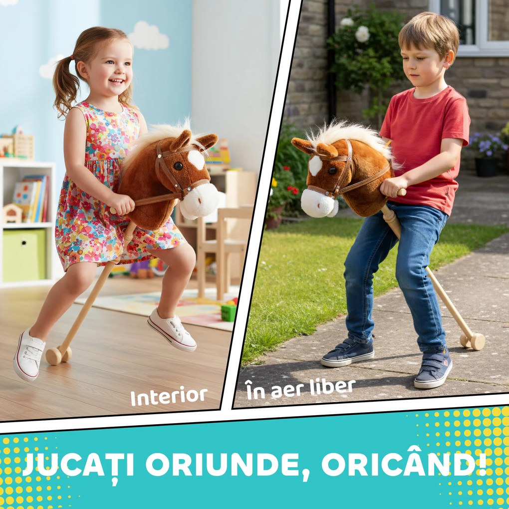 AIYAPLAY Cal de jucărie cu baston și sunete realiste pentru copii 24+ luni, Maro | Aosom Romania