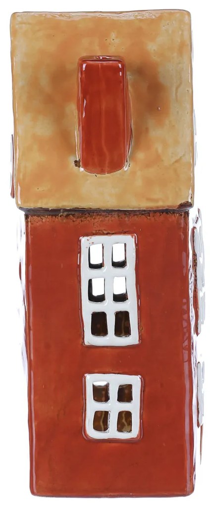 Suport lumânare Casă roșu, ceramică,1 x 9 x 23 cm
