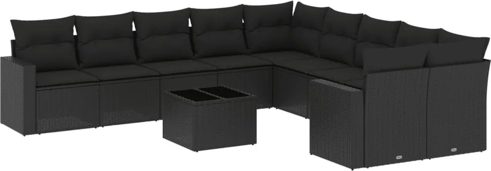 vidaXL Set canapele de grădină cu perne, 11 piese, negru, poliratan