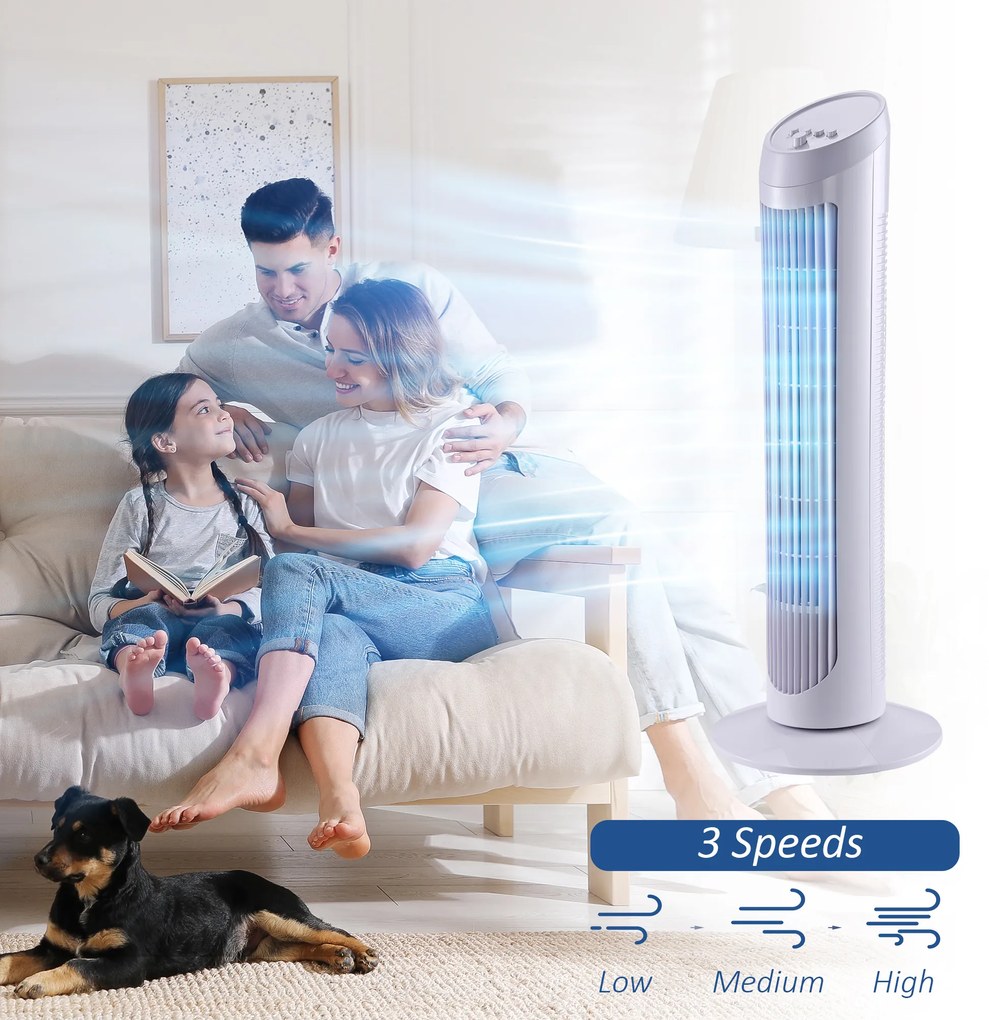 HOMCOM Ventilator Turn Oscilant cu 3 viteze, Ventilator Piedestal din Plastic ABS, 27x27x75 cm, Negru | Aosom Romania