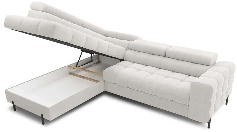 Colțar crem extensibil/cu spațiu de depozitare cu tapițerie din țesătură bouclé (cu colț pe partea stângă/în formă de ”L”) Ferucce – ELTAP