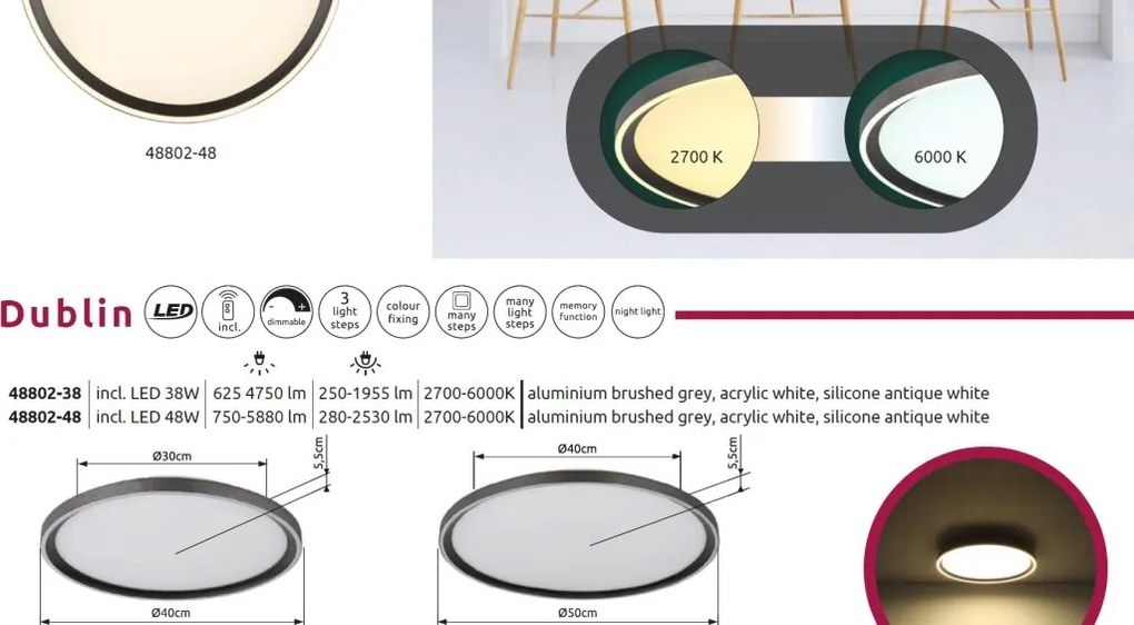 Plafoniera LED slim cu telecomanda DUBLIN D-50cm