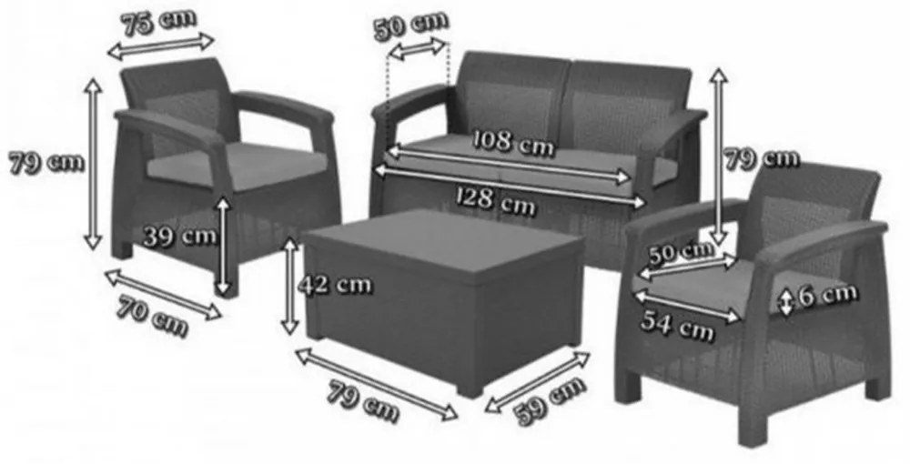 Set de mobilier de grădină Corfu Box set, culoare grafit, cu pernă gri deschis