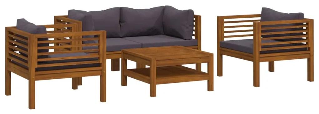 3086902 vidaXL Set mobilier de grădină cu perne, 5 piese, lemn masiv acacia