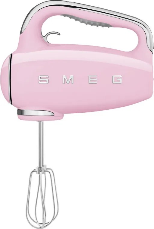 Mixer manual SMEG 50's Style HMF01PKEU, 250 W, 9 viteze, Functie Turbo, Afisaj LED, Timer, Accesorii, Roz