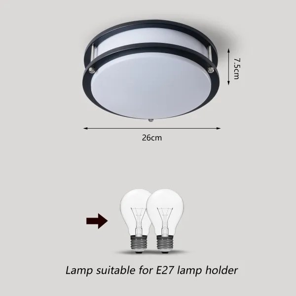 BRILAGI - Plafonieră ELARO, 2xE27/40W/230V, Ø 26 cm, neagră