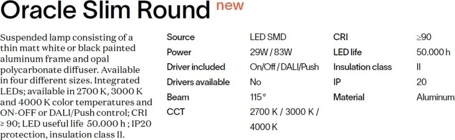 Lustra LED suspendata Oracle slim sp d070 round 2700k on-off BK