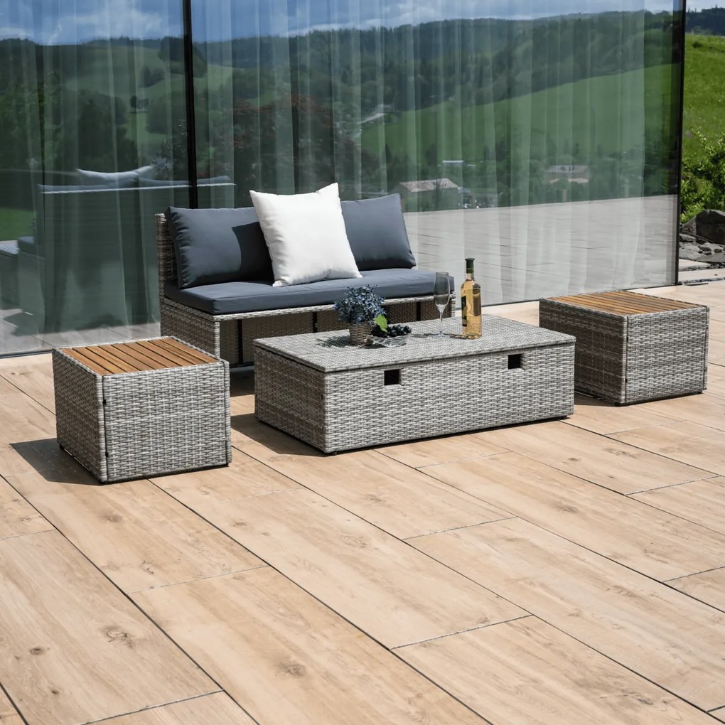 Set rattan de grădină DEBRA, gri/natural/crem