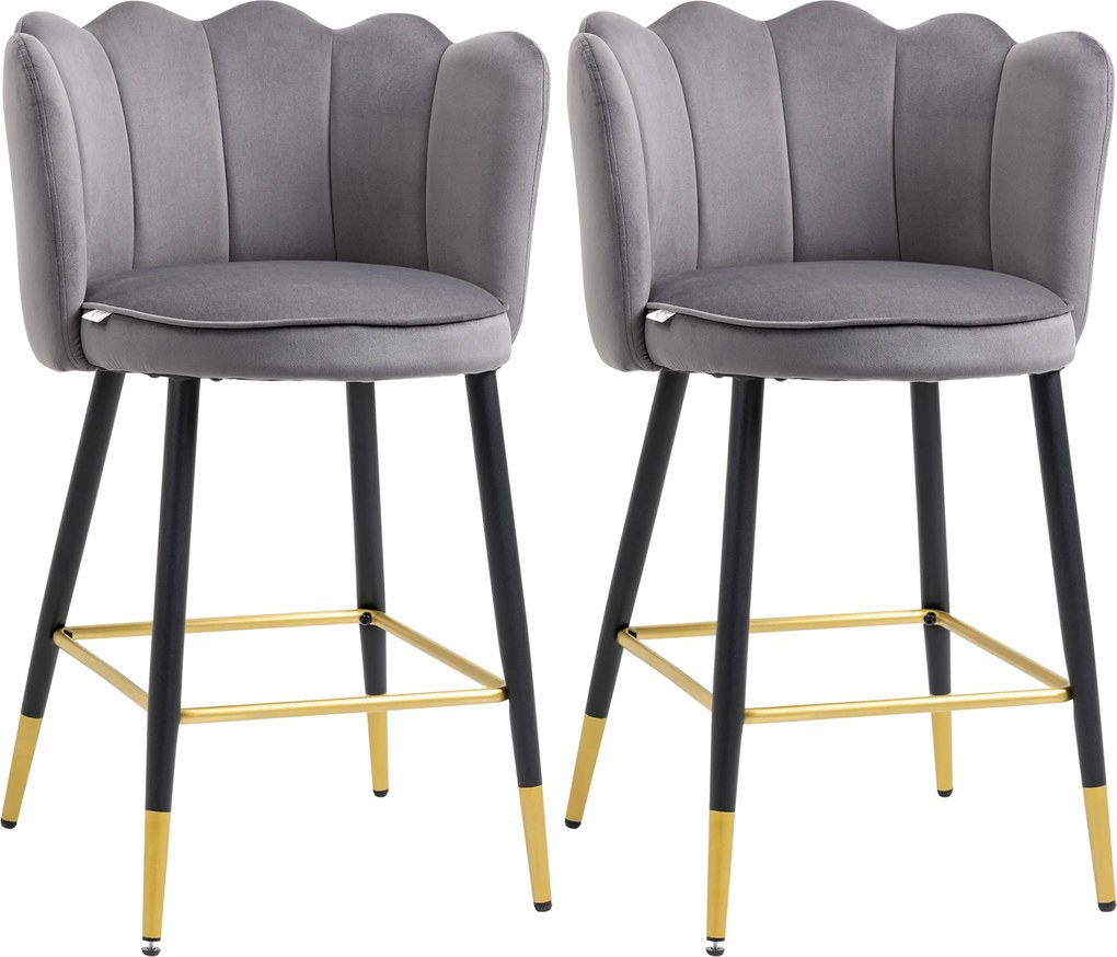 HOMCOM Set de 2 Scaune de Bar Elegante, Înalte cu Spătar, Bază din Oțel Stabil, Gri Carbune, pentru Bucătărie | Aosom Romania