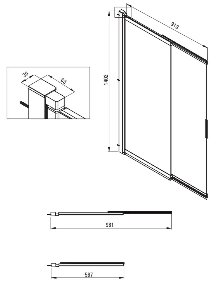 Paravan cada glisant sticla securizata, 100x140 cm, negru mat, Deante Prizma Negru mat