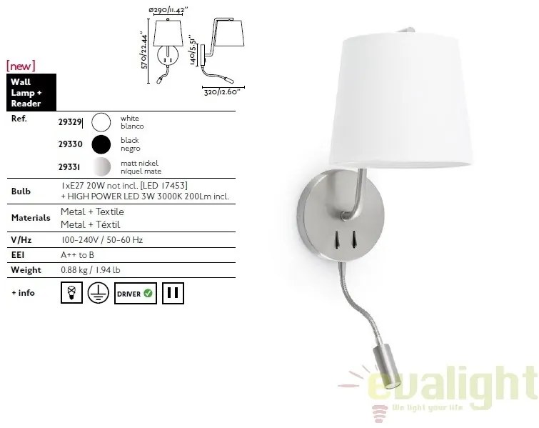 Aplica de perete cu reader LED BERNI 29329