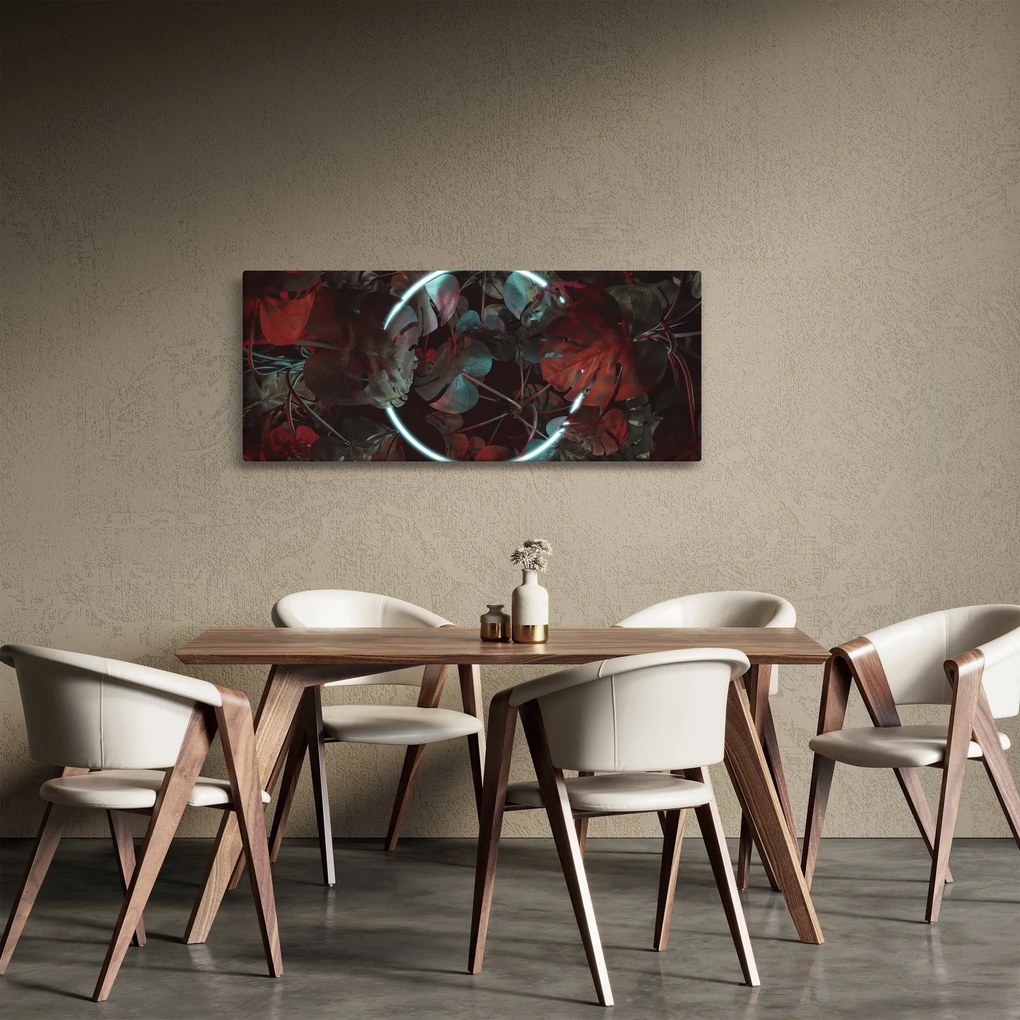 Tablou - Cerc de neon între palmieri (120x50 cm)