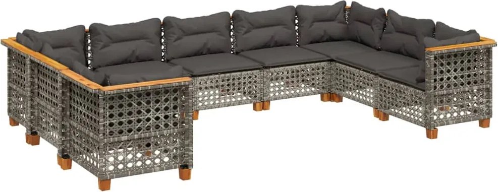 vidaXL Set canapele de grădină, 9 piese, cu perne, gri, poliratan