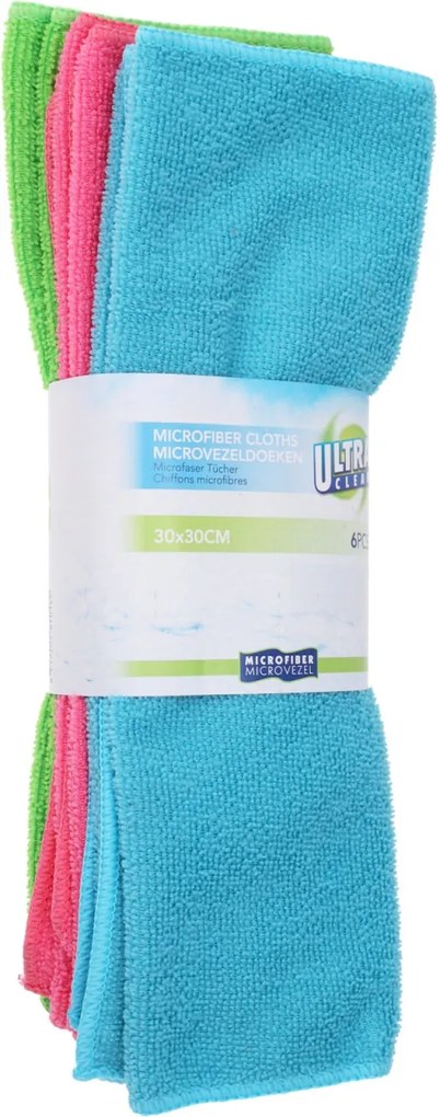 Set 6 lavete din microfibră Ultra Clean, 30x30 cm, multicolor